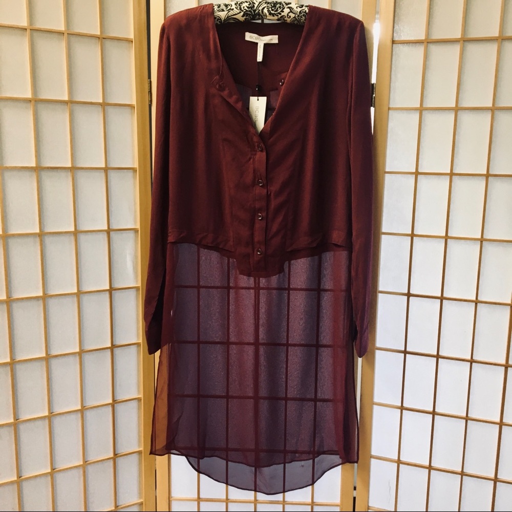 NWT BCBGeneration Half Sheer Button Up Tunic